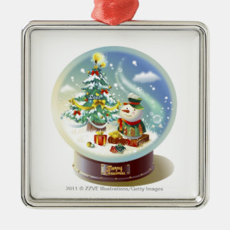 Schnekugel mit Schneemann und Weihnachtsbaum Ornament Aus Metall