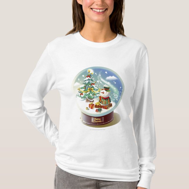 Schnekugel mit Schneemann und Weihnachtsbaum T-Shirt (Vorderseite)