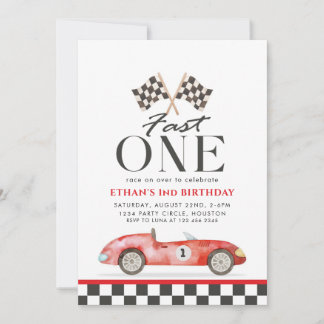 Schnell ein Racing Red Car erster Geburtstag Einladung