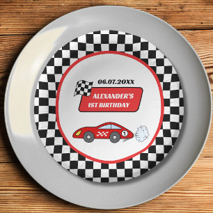 Schnell ein roter Rennfahrer Junge 1. Geburtstag Pappteller