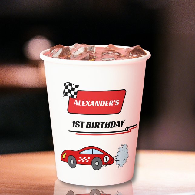 Schnell ein roter Rennwagen Junge 1. Geburtstag Pappbecher (Von Creator hochgeladen)