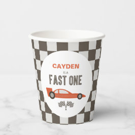 Schnell ein rotes Rennwagen Geburtstag Pappbecher