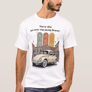 "Schnell oder Langsam" Vintage-Käfer-Stadt Retro-T T-Shirt