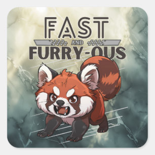 Schnell und Furry-ous - Red Panda - Gray Quadratischer Aufkleber