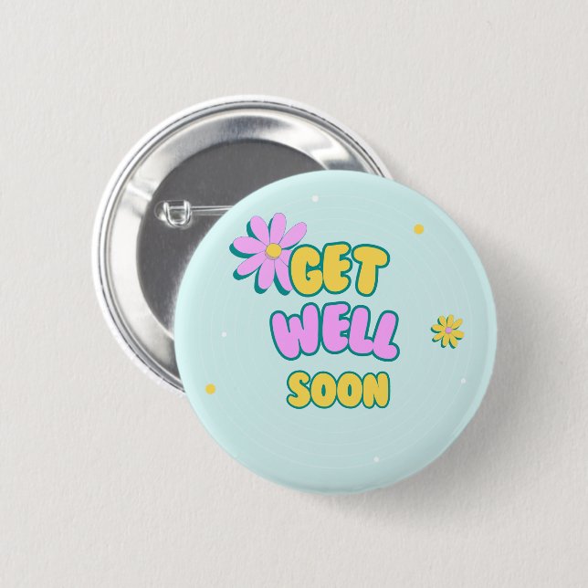 Schnell und gut kühn mit Blume auf blau Button (Vorne & Hinten)
