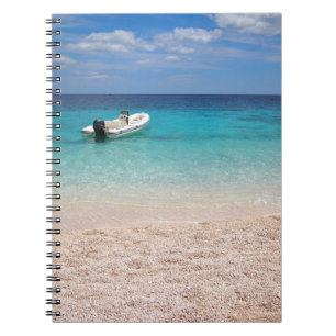 Schnellboot im blauen Seenotizbuch Notizblock