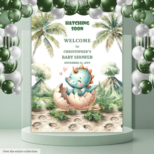 Schnelle Aufnahme Baby Dusche Party Hintergrund Di Wandteppich (Hatching Soon Baby Shower Party Backdrop Dinosaur)