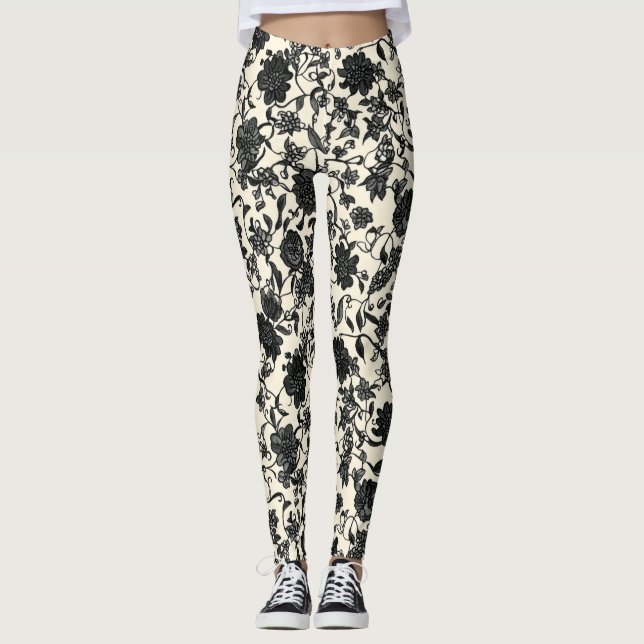 Schnelle Blume Schwarzes Muster Leggings (Vorderseite)