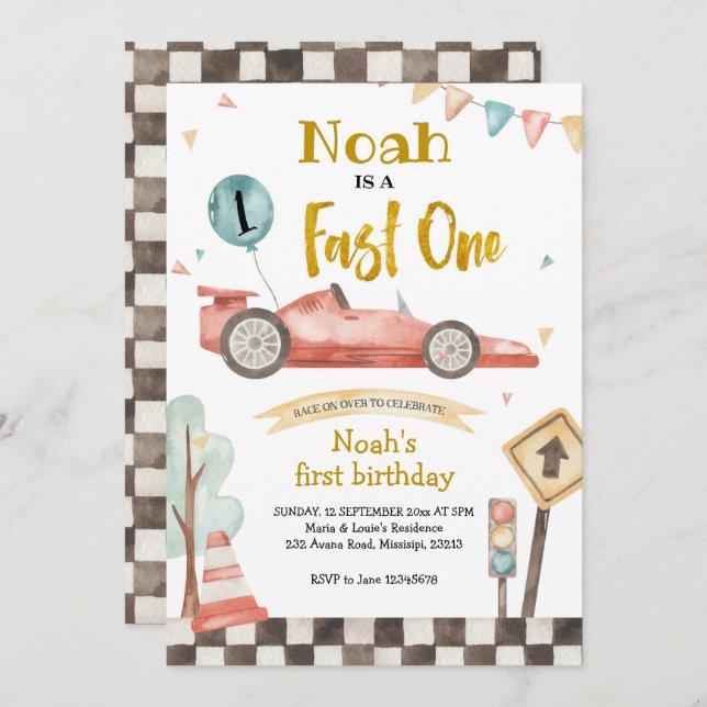 Schnelle Einladung eines Rennjungen zum Geburtstag (Vorne/Hinten)