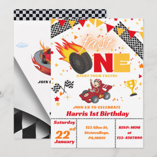 Schnelle Einladung/Racing Car erster Geburtstag Einladung