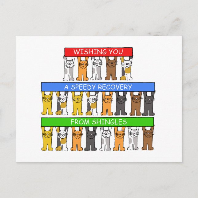 Schnelle Erholung von Shingles, Cartoon Katzen. Postkarte (Vorderseite)