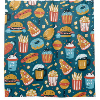 Schnelle Lebensmittelsymbole: Vintage Doodles Duschvorhang