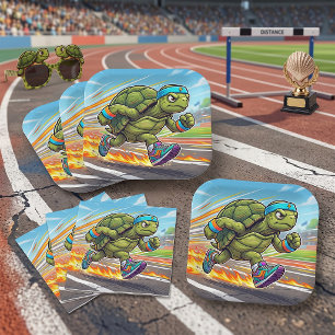 Schnelle Schildkröte Sprinter Athletischer Läufer Pappteller