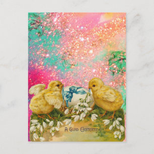 SCHNELLE, SCHNEE UND OSTERE EIER MIT BLAUEM BOW FEIERTAGSPOSTKARTE