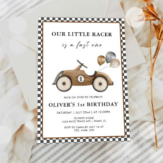 Schnelle, Vintage Rennwagen Boys 1. Geburtstag Einladung