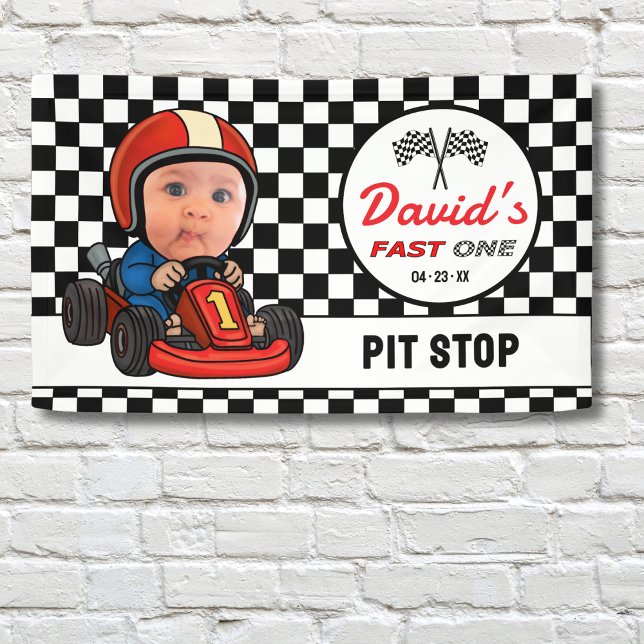 Schneller EINS | Rennfahrer Pit-Stop Geburtstag Banner (Von Creator hochgeladen)
