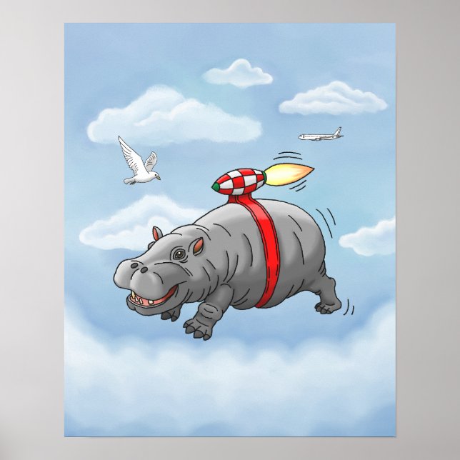 Schneller Jetpack-Flug des Nilpferds Poster (Vorne)