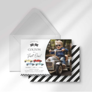 Schneller Retro-Rennwagen-Junge Foto-Geburtstag Einladung