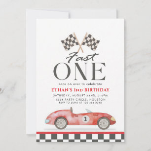 Schneller roter Rennwagen zum ersten Geburtstag Einladung