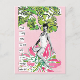 Schneller Urlaub Postkarte Arbeit geht in den Weg