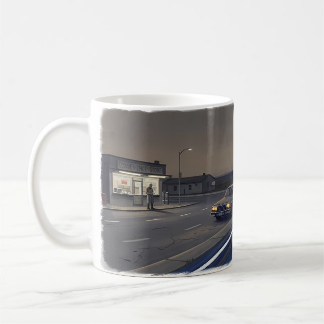 Schnelles Auto Mitternachtsflucht offene Straße Ta Kaffeetasse (Links)