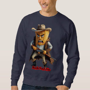 Schnelles Essen Pommes auf einem Marineblau Sweatshirt