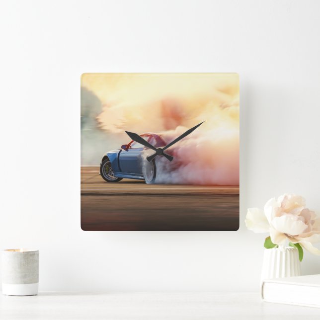 Schnelles Fahren mit dem Auto - Erwachsene und Kin Quadratische Wanduhr (Zuhause)