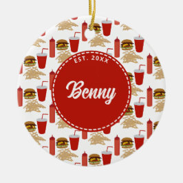 Schnelles Futter Burger Fries Muster Monogramm Keramik Ornament