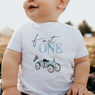 Schnelles ONE Blaues Rennwagen Einsteiger Geburtst Baby T-shirt