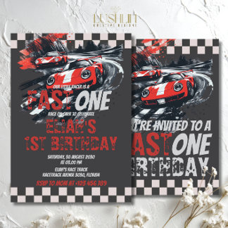 Schnelles Race Car Track Party zum Geburtstag rot Einladung