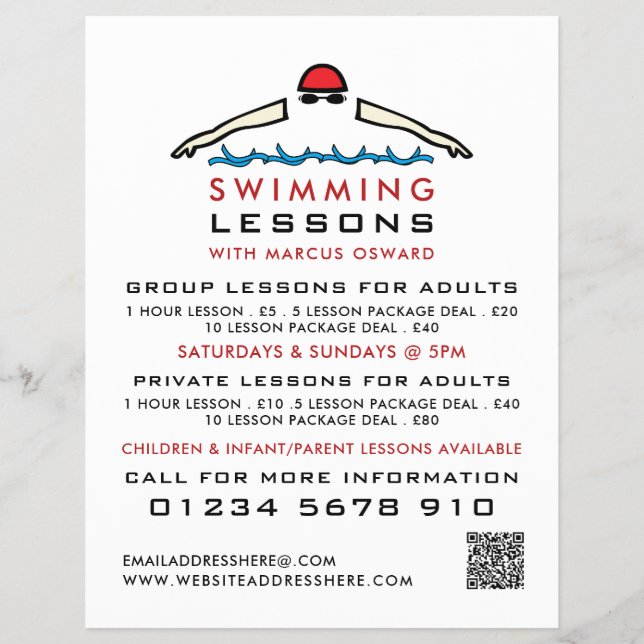 Schnelles Schwimmsymbol, Schwimmen Lektion Werbung Flyer (Vorne)