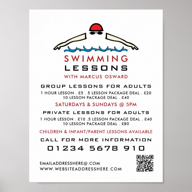 Schnelles Schwimmsymbol, Schwimmen Lektion Werbung Poster (Vorne)