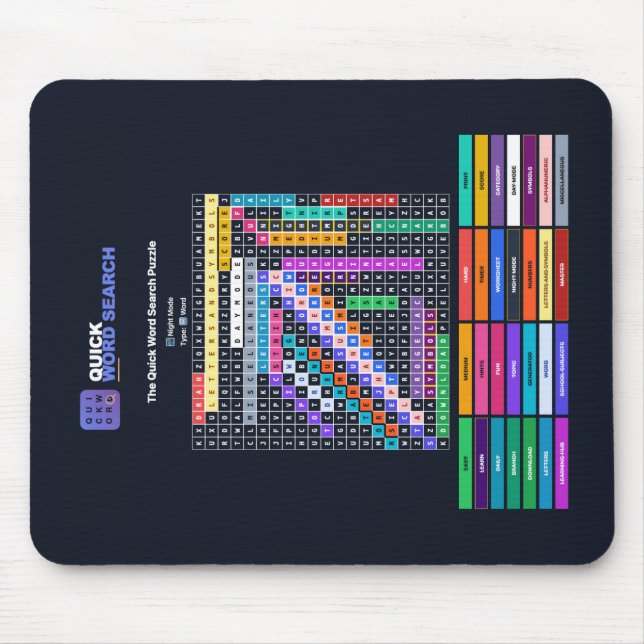Schnelles Wortsuchrätsel-Mauspad Nachtmodus Mousepad (Vorne)