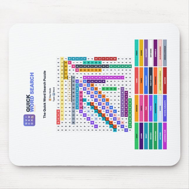 Schnelles Wortsuchrätsel-Mauspad Tag-Modus Mousepad (Vorne)