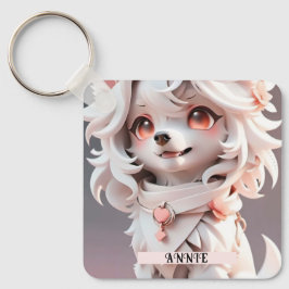 Schnelligkeit, rosa und weiße Welpe nach Maß Schlüsselanhänger