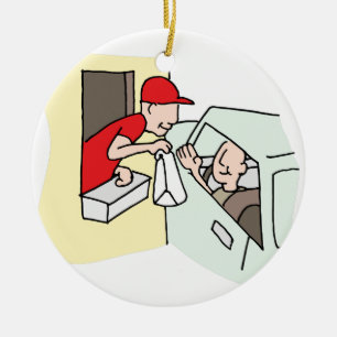 Schnellimbiss-Antrieb durch Fenster Keramikornament