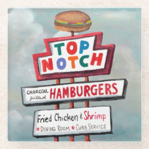 Schnellimbiss-Zeichen Glasuntersetzer