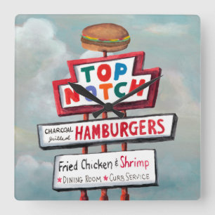 Schnellimbiss-Zeichen Quadratische Wanduhr