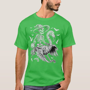 Schnitt Gruseliger Flamingo-Skelett Halloween T-Shirt