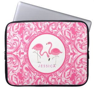 Schnittbild von rosa Flamingos mit rosa Wirbel Laptopschutzhülle