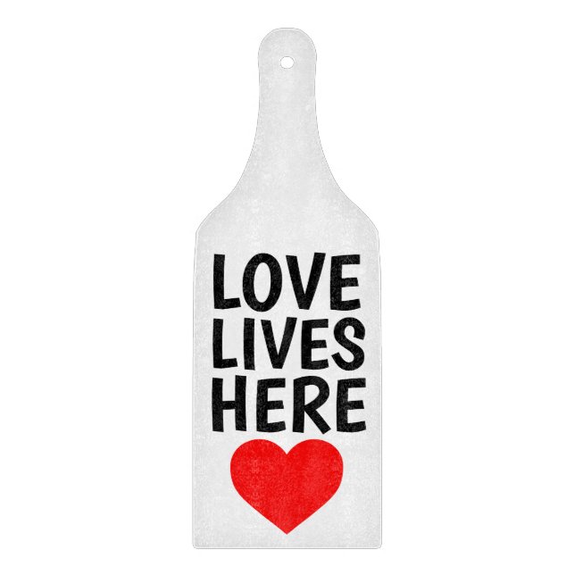 SCHNITTPADDLE WEDDING GIFT, LIEBE LEBT HIER SCHNEIDEBRETT (Vorderseite)