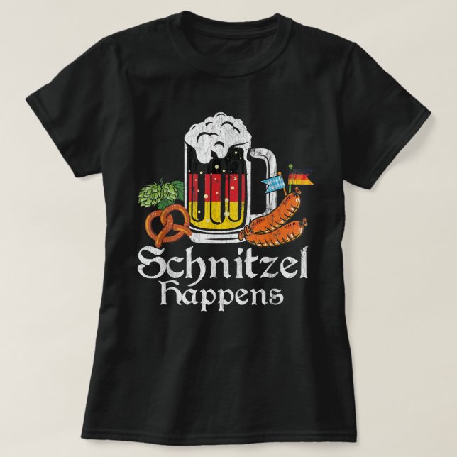 Schnitzel Happens Prost Beer Deutsche Flagge Oktob T-Shirt (Design vorne)