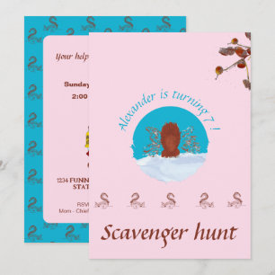 Schnitzeljagd Spaß Eichhörnchen gräbt auf pastellr Einladung