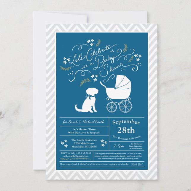 Schnoodle Dog Baby Shower Boy Blue Einladung (Vorderseite)