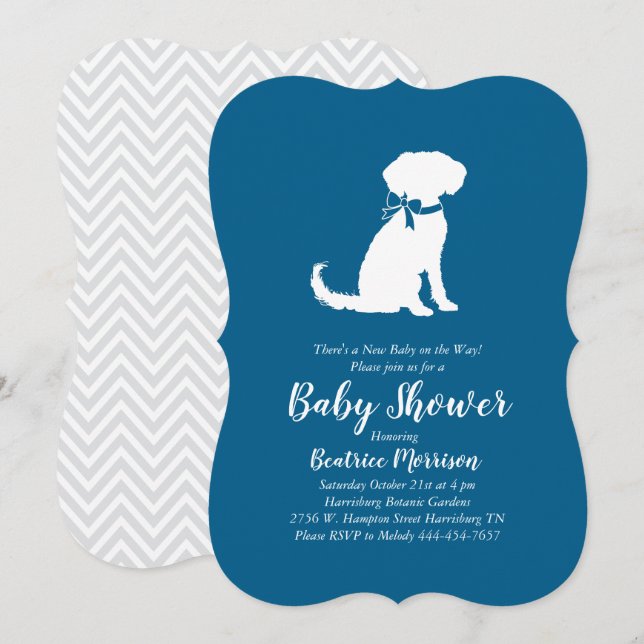 Schnoodle Dog Baby Shower Boy Blue Einladung (Vorne/Hinten)