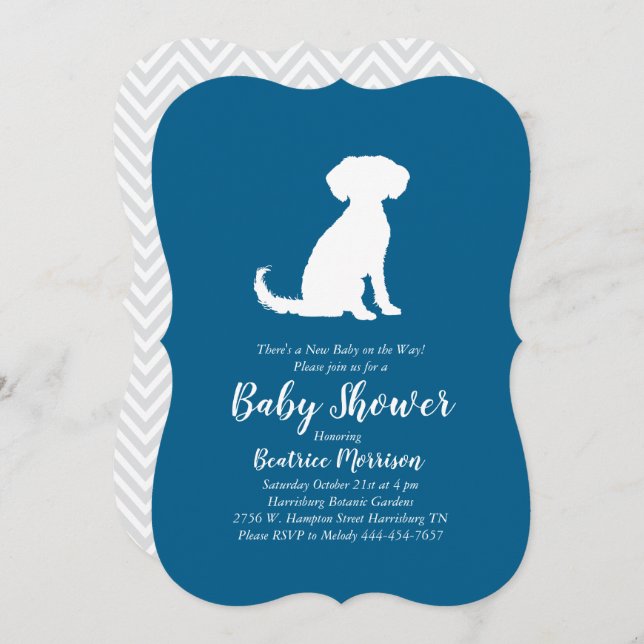 Schnoodle Dog Baby Shower Boy Blue Einladung (Vorne/Hinten)