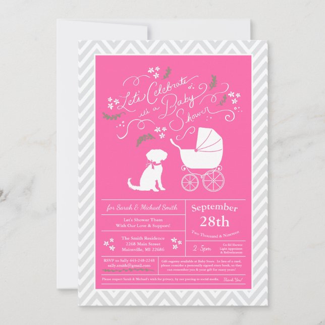 Schnoodle Dog Baby Shower Girl Pink Einladung (Vorderseite)