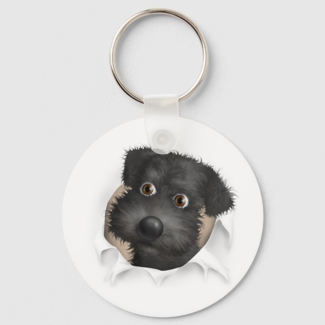Schnoodle (schwarz) Buckel Schlüsselanhänger (Vorderseite)