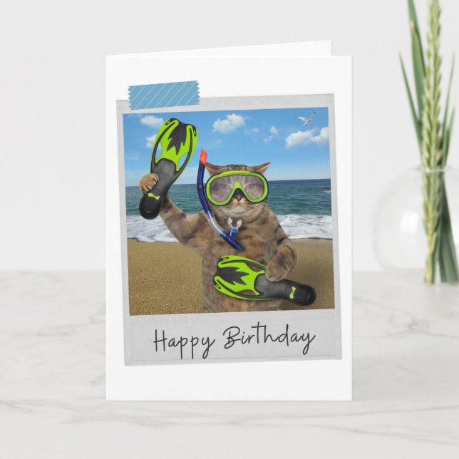 Schnorchelkatze Funny Birthday Card Karte (Vorderseite)