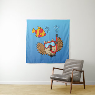 Schnorchelmaske und tropische Fische Wandteppich